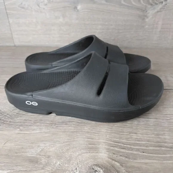 OOFOS OOahh Slides Unisex M5 W7 Black Slip On Orthopedic Recovery Comfort Sandal - Picture 7 of 9